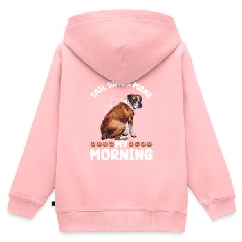 Chien Boxer remue la queue rendre mon matin drôle - Sweat Premium à capuche zippé enfant bio - rose - Dos - AI Model Kid Female (0cm)