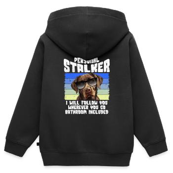 Chien Labrador PERSONAL STALKER JE TE SUIVRAI - Sweat Premium à capuche zippé enfant bio - noir - Dos - AI Model Kid Male (0cm)