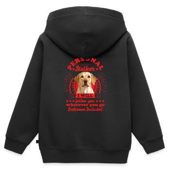Labrador PERSONAL STALKER Drôle de Labrador - Sweat Premium à capuche zippé enfant bio - noir - Dos - AI Model Kid Male (0cm)