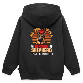 Dog mom OLD WOMAN WITH A GERMAN SHEPHERD - Kids Premium Organic Zip-up Hoodie - black - Back - AI Model Kid Male (0cm)