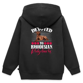Ridgebacks DEVOTED TO RHODESIAN RIDGEBACKS - Kinder Premium Organic Zip Hoodie - Schwarz - Hinten - AI Model Kid Male (0cm)