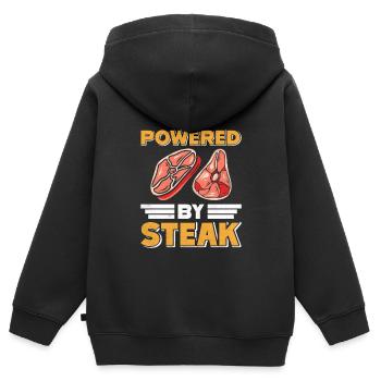 Fleischliebhaber POWERED BY STEAK Lustiges - Kinder Premium Organic Zip Hoodie - Schwarz - Hinten - AI Model Kid Male (0cm)