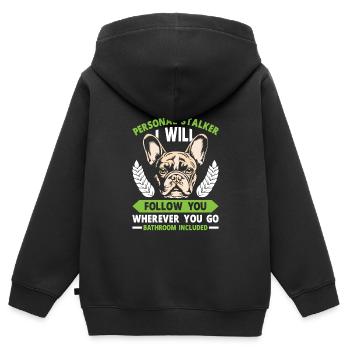 Bouledogue Français Drôle PERSONAL STALKER - Sweat Premium à capuche zippé enfant bio - noir - Dos - AI Model Kid Male (0cm)