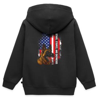 USA Stars Stripes and Shepherds Schäferhund - Kinder Premium Organic Zip Hoodie - Schwarz - Hinten - AI Model Kid Male (0cm)