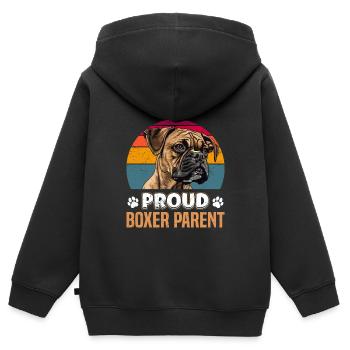 Boxer allemand FIER BOXER PARENT Chien Boxer - Sweat Premium à capuche zippé enfant bio - noir - Dos - AI Model Kid Male (0cm)