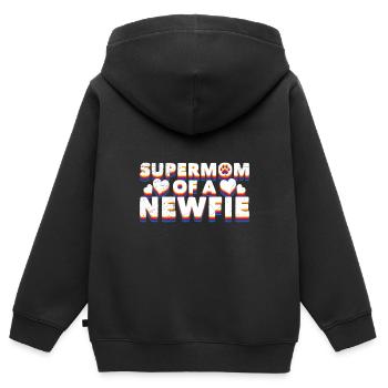 Neufundländer SUPERMOM OF A NEWFIE Lustiges - Kinder Premium Organic Zip Hoodie - Schwarz - Hinten - AI Model Kid Male (0cm)