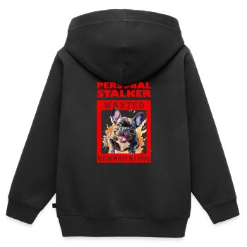 Frenchie Personal Stalker WANTED Frenchie drôle - Sweat Premium à capuche zippé enfant bio - noir - Dos - AI Model Kid Male (0cm)
