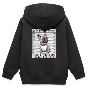 Frenchie PERSONAL STALKER Bouledogue Français - Sweat Premium à capuche zippé enfant bio - noir - Dos - AI Model Kid Male (0cm)