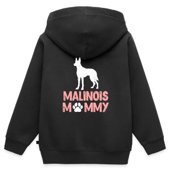 MALINOIS MAMI Chien Maman Berger Belge - Sweat Premium à capuche zippé enfant bio - noir - Dos - AI Model Kid Male (0cm)