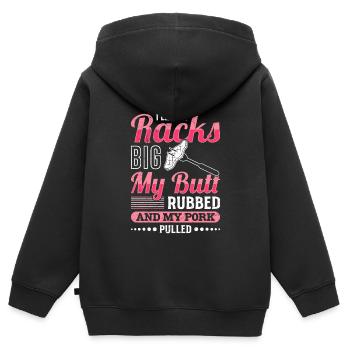 Les amateurs de viande aiment mes racks, gros cul frotté - Sweat Premium à capuche zippé enfant bio - noir - Dos - AI Model Kid Male (0cm)