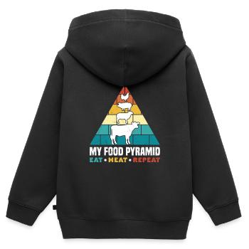 Lustig Fleischfresser Food Pyramid Eat Meat Repeat - Kinder Premium Organic Zip Hoodie - Schwarz - Hinten - AI Model Kid Male (0cm)