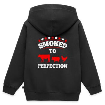 Fleisch Fan SMOKED TO PERFECTION BBQ Grillfest - Kinder Premium Organic Zip Hoodie - Schwarz - Hinten - AI Model Kid Male (0cm)