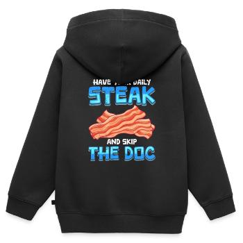 Anti-végétarien Prenez votre steak quotidien Évitez le doc - Sweat Premium à capuche zippé enfant bio - noir - Dos - AI Model Kid Male (0cm)