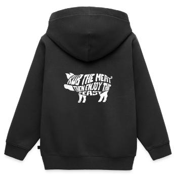 Grill friends RUB THE MEAT ENJOY THE FEAST - Kids Premium Organic Zip-up Hoodie - black - Back - AI Model Kid Male (0cm)