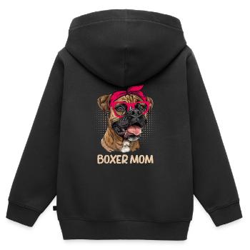 BOXER MOM Boxer allemand Chien Maman Boxer Boxer - Sweat Premium à capuche zippé enfant bio - noir - Dos - AI Model Kid Male (0cm)