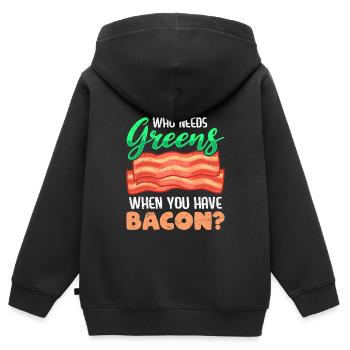 Drôle de mangeur de viande qui a besoin de légumes verts Avoir du bacon - Sweat Premium à capuche zippé enfant bio - noir - Dos - AI Model Kid Male (0cm)