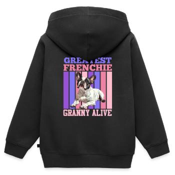 Französische Bulldogge Greatest Frenchie Granny - Kinder Premium Organic Zip Hoodie - Schwarz - Hinten - AI Model Kid Male (0cm)