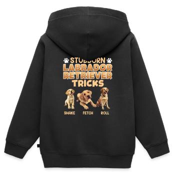 Labrador Fan STUBBORN LABRADOR TRICKS Labrador - Sweat Premium à capuche zippé enfant bio - noir - Dos - AI Model Kid Male (0cm)