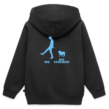 Propriétaire des Bulldogs ME MY STALKER Français - Sweat Premium à capuche zippé enfant bio - noir - Dos - AI Model Kid Male (0cm)