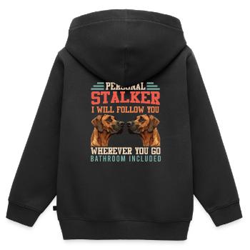 Rhodesian Ridgeback PERSONAL STALKER Drôle - Sweat Premium à capuche zippé enfant bio - noir - Dos - AI Model Kid Male (0cm)