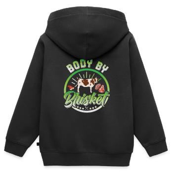 Éventail de viande BODY BY BRISKET Amateurs de viande - Sweat Premium à capuche zippé enfant bio - noir - Dos - AI Model Kid Male (0cm)