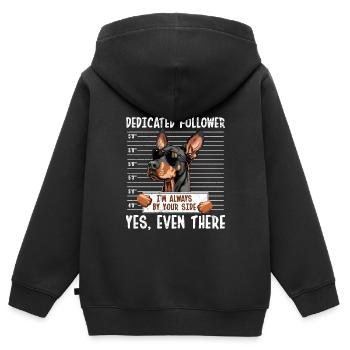 Doberman DEDICATED FOLLOWER Doberman Owner - Kids Premium Organic Zip-up Hoodie - black - Back - AI Model Kid Male (0cm)