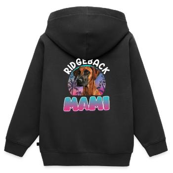 RIDGEBACK MAMI Rhodesian Ridgeback Besitzerin - Kinder Premium Organic Zip Hoodie - Schwarz - Hinten - AI Model Kid Male (0cm)