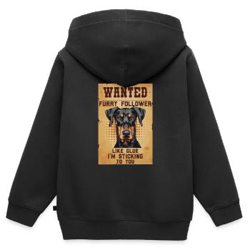 Doberman WANTED Hundebesitzer Dobermänner - Kinder Premium Organic Zip Hoodie - Schwarz - Hinten - AI Model Kid Male (0cm)