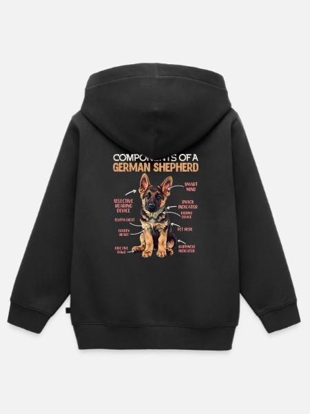 German Shepherd Owner COMPONENTS OF GERMAN SHEPHERD - Kids Premium Organic Zip-up Hoodie - black