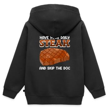Amateurs de viande PRENEZ VOTRE STEAK QUOTIDIEN SKIP DOC - Sweat Premium à capuche zippé enfant bio - noir - Dos - AI Model Kid Male (0cm)