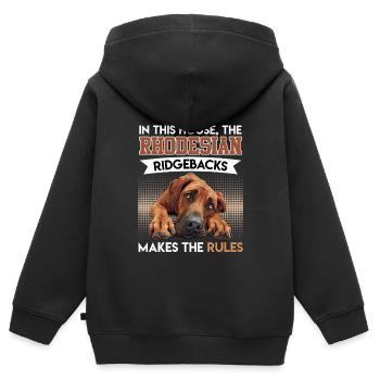 Ridgeback Besitzer HIER MACHT DER RIDGEBACK REGELN - Kinder Premium Organic Zip Hoodie - Schwarz - Hinten - AI Model Kid Male (0cm)