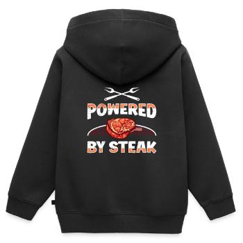 Amateurs de viande propulsés par Steak Fleisch Fan - Sweat Premium à capuche zippé enfant bio - noir - Dos - AI Model Kid Male (0cm)