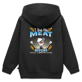 Grillmeister JE FROTTE MA VIANDE AVANT DE LA METTRE DEDANS - Sweat Premium à capuche zippé enfant bio - noir - Dos - AI Model Kid Male (0cm)