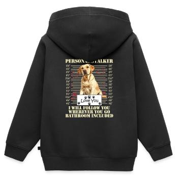 Labrador Chien PERSONAL STALKER JE TE SUIVRAI - Sweat Premium à capuche zippé enfant bio - noir - Dos - AI Model Kid Male (0cm)