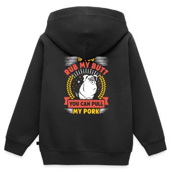 Grillades SI TU ME FROTTES LES FESSES, TU PEUX TIRER MON PORC - Sweat Premium à capuche zippé enfant bio - noir - Dos - AI Model Kid Male (0cm)