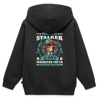 Labrador Propriétaire PERSONAL STALKER Funny - Sweat Premium à capuche zippé enfant bio - noir - Dos - AI Model Kid Male (0cm)