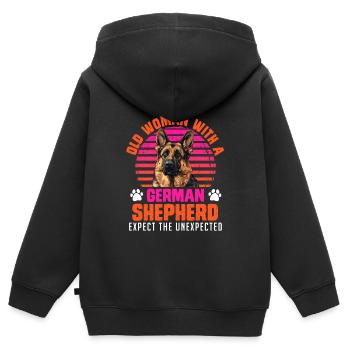 Dog mom OLD WOMAN WITH A GERMAN SHEPHERD - Kids Premium Organic Zip-up Hoodie - black - Back - AI Model Kid Male (0cm)