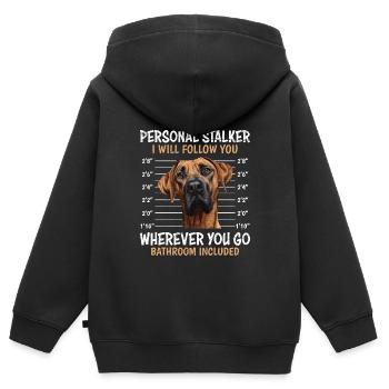 Rhodesian Ridgeback PERSONAL STALKER Drôle - Sweat Premium à capuche zippé enfant bio - noir - Dos - AI Model Kid Male (0cm)