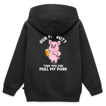 Fleischesser RUB MY BUTT Then PULL MY PORK - Kinder Premium Organic Zip Hoodie - Schwarz - Hinten - AI Model Kid Male (0cm)