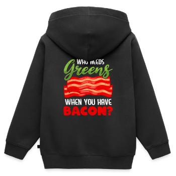 Lustig Fleischesser Who Needs Greens Have Bacon - Kinder Premium Organic Zip Hoodie - Schwarz - Hinten - AI Model Kid Male (0cm)