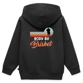 Fleischesser BODY BY BRISKET Fleischliebhaber - Kinder Premium Organic Zip Hoodie - Schwarz - Hinten - AI Model Kid Male (0cm)