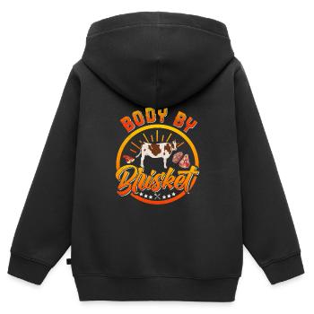 Éventail de viande BODY BY BRISKET Amateurs de viande - Sweat Premium à capuche zippé enfant bio - noir - Dos - AI Model Kid Male (0cm)