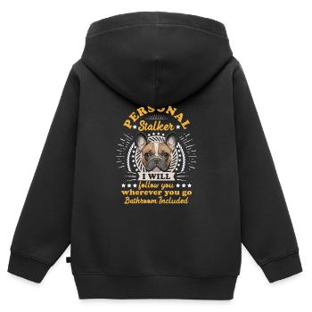 Frenchie Personal Stalker vous suivra drôle - Sweat Premium à capuche zippé enfant bio - noir - Dos - AI Model Kid Male (0cm)