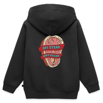 Fleischliebhaber MY STEAK WAS VEGAN Lustiges - Kinder Premium Organic Zip Hoodie - Schwarz - Hinten - AI Model Kid Male (0cm)