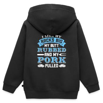 Les amateurs de viande aiment mes carrés gros cul frottés - Sweat Premium à capuche zippé enfant bio - noir - Dos - AI Model Kid Male (0cm)