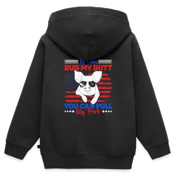 Grillades SI TU ME FROTTES LES FESSES, TU PEUX TIRER MON PORC - Sweat Premium à capuche zippé enfant bio - noir - Dos - AI Model Kid Male (0cm)