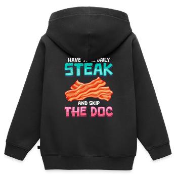 Anti-végétarien Mangez votre steak quotidien Skip the Doc - Sweat Premium à capuche zippé enfant bio - noir - Dos - AI Model Kid Male (0cm)
