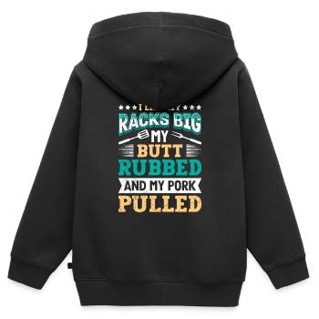 Grillmeister Like my Racks Big Butt Rubbed Pork - Kids Premium Organic Zip-up Hoodie - black - Back - AI Model Kid Male (0cm)