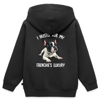 Frenchie Owner Hustle pour le LUXE de mon Frenchie - Sweat Premium à capuche zippé enfant bio - noir - Dos - AI Model Kid Male (0cm)