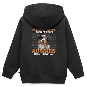 Aussie DIE MEISTEN HUNDE HABEN BESITZER AUSSIES - Kinder Premium Organic Zip Hoodie - Schwarz - Hinten - AI Model Kid Male (0cm)